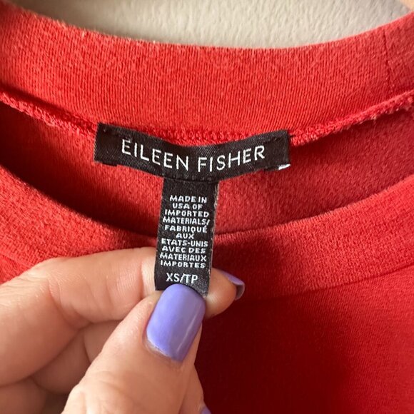 Women's XS Eileen Fisher Jersey Crew Neck Dress Burnt Red Stepped Hem Stretch - Picture 6 of 8